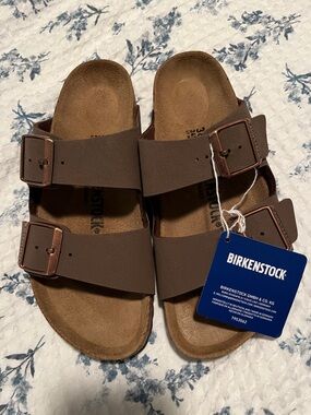 Birkenstock Mocca Brown Arizona Two-Strap Sandals 38 Norrow Fit NWT